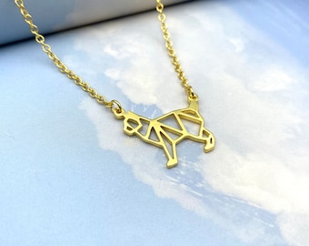 Gold Plated Bobcat necklace, Origami Animal necklace, Yellowstone jewelry, Lynx necklace, safari gift for women