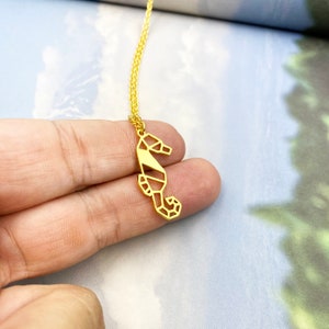 Origami Seahorse Necklace, Geometric Sea Creature Jewelry, Ocean lover gift, Dainty Charm Necklace for animal lover