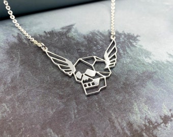 Skull wings Necklace, Geometric Pendant, Gothic Jewelry, halloween necklace