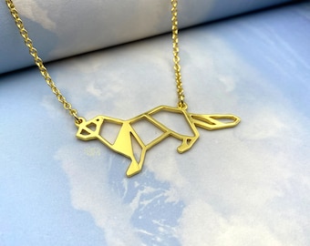 Origami Otter Necklace: Gold or Silver Plated, Sea Otter Pendant