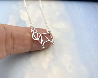 Tiny English Bulldog Necklace, Origami Dog breed, Gold Silver Plated Jewelry for Pet lovers