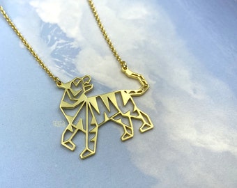 Geometric Tiger statement necklace, Animal Jewelry, Unique safari necklace for mens, Gold Plated necklace