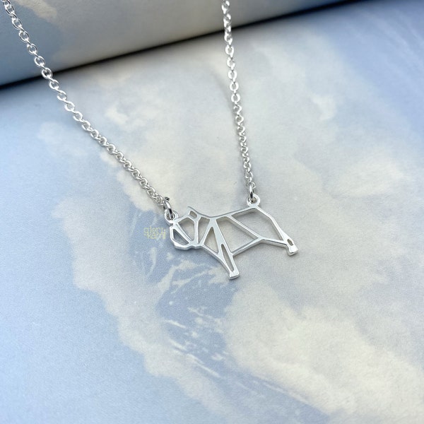 English Bulldog Necklace, Origami Dog Jewelry, Dog mom Gift, Pet memorial gift