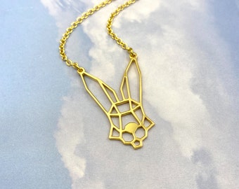 Geometric Bunny necklace, Rabbit Jewelry, animal lover gift, pet memorial jewelry, Birthday Gift for Women Girl