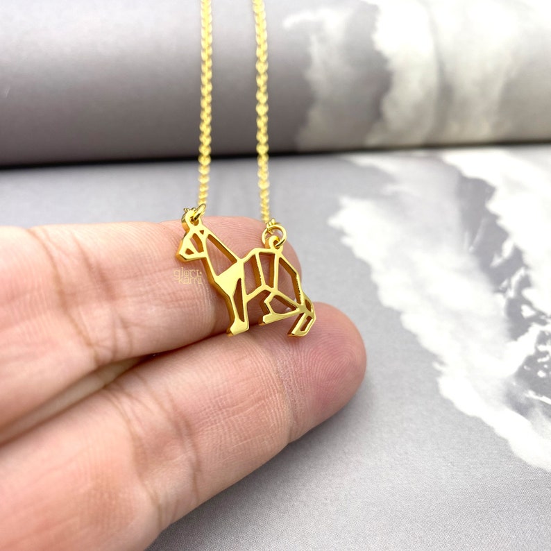 Origami Ferret Necklace, Pet memorial Jewelry for women, Geometric Nature Necklace, Animal lover gift Gold Plated