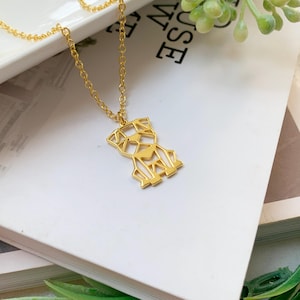 Tiny Pug Dog Necklace, Geometric Dog breed, Gold Silver Plated Jewelry for Pet lovers