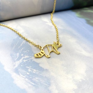 Raccoon Necklace, Origami Animal Jewelry, raccoon gifts, Geometric charm, forest Jewelry, Gold Plated pendant, Design by Glorikami