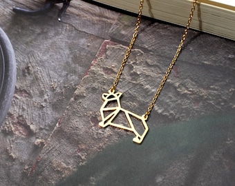Tiny Corgi Necklace, Origami Dog breed, Gold Silver Plated Jewelry for Pet lovers