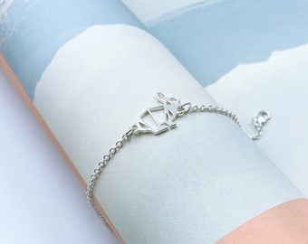 Geometric Rabbit Bracelet, Delicate Animal Bracelet, Silver Plated, Rabbit Lover Gift, cute animal jewelry for Pet lover