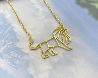 Geometric Lion necklace, Leo zodiac Jewelry, astrology gift, Leo birthday gift for him, Gold Plated Pendant
