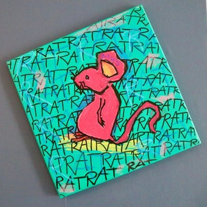 Original Painting on Canvas, Mouse, Abstract, Cartoon, 40x40cm, Acrylic Paint and Pastels on Canvas, Mixed Media, Modern Art, Graffiti
