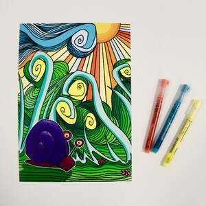 Original Art Print, Slinky Snail, by Studio PluckyPuck, A4 Size, Animal Illustration