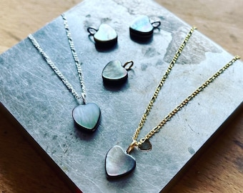 Delicate, handmade Necklace in Sterling Silver with Mother of Pearl Heart // White Heart Pendant