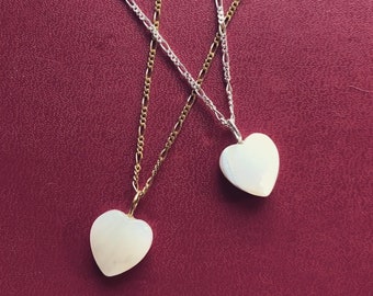 Delicate, handmade Necklace in Sterling Silver with Mother of Pearl Heart // White Heart Pendant