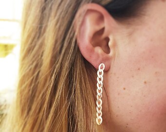 Cool, modern Chain Earrings // Minimalistic Statement Earrings with armored Chain // (Gold plated) Sterling Silver