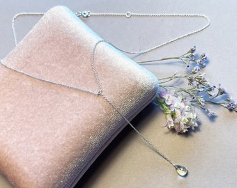Delicate Necklace in Sterling Silver with Prasiolite // Y-Necklace with faceted gemstone drop