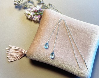 Delicate Pull-Through Earrings in Sterling Silver with Topaz // Earrings with faceted gemstone drop