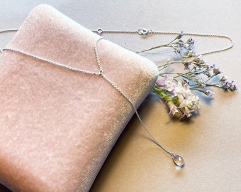 Delicate Necklace in Sterling Silver with Rose Quartz // Y-Necklace with faceted gemstone drop
