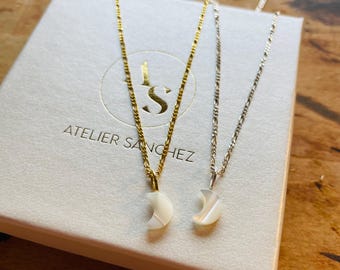 Delicate, handmade Necklace in Sterling Silver with Mother of Pearl Moon // White Moon Pendant