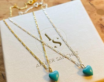 Delicate, handmade Necklace in Sterling Silver with Turquoise Heart // Blue Heart Pendant