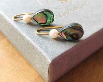 Abalone Earrings // Earrings with abalone shell and pearls // (Gold plated) Sterling Silver