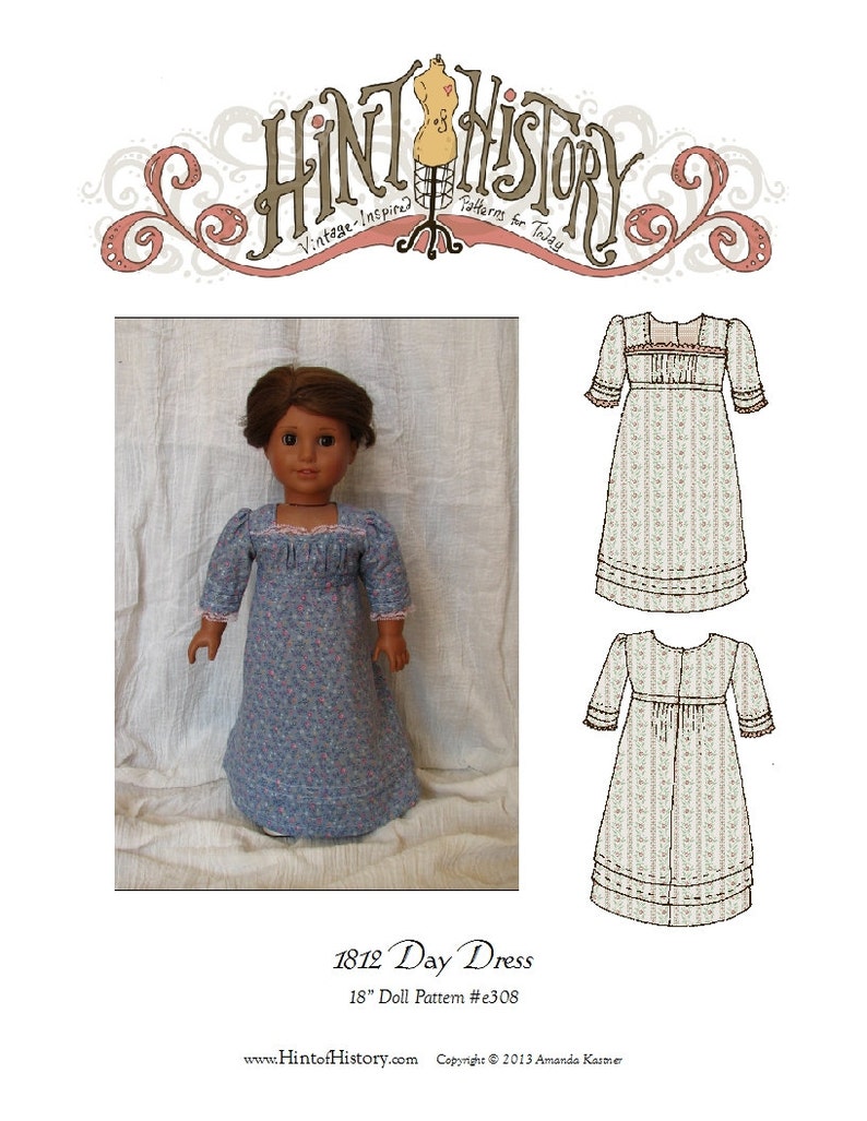 1812 Day Dress 18in Doll PDF ePattern DOWNLOAD image 1