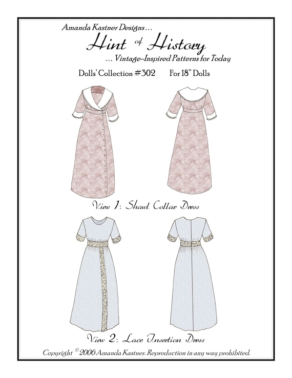 Shawl Collar Dress & Lace Insertion Dress 18in Doll Pattern - Etsy