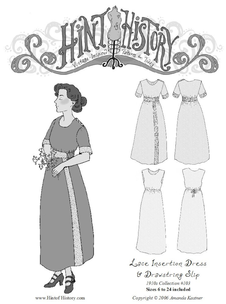 1910s Lace Insertion Dress & Drawstring Slip Pattern image 1