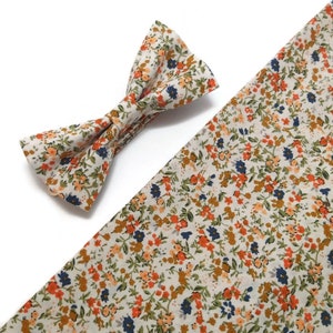 Groomsmen floral ties white orange blue tiny blossoms pattern wedding ring bearer gromm groommsmen torddler infant/boy/kids bow tie A482/z11