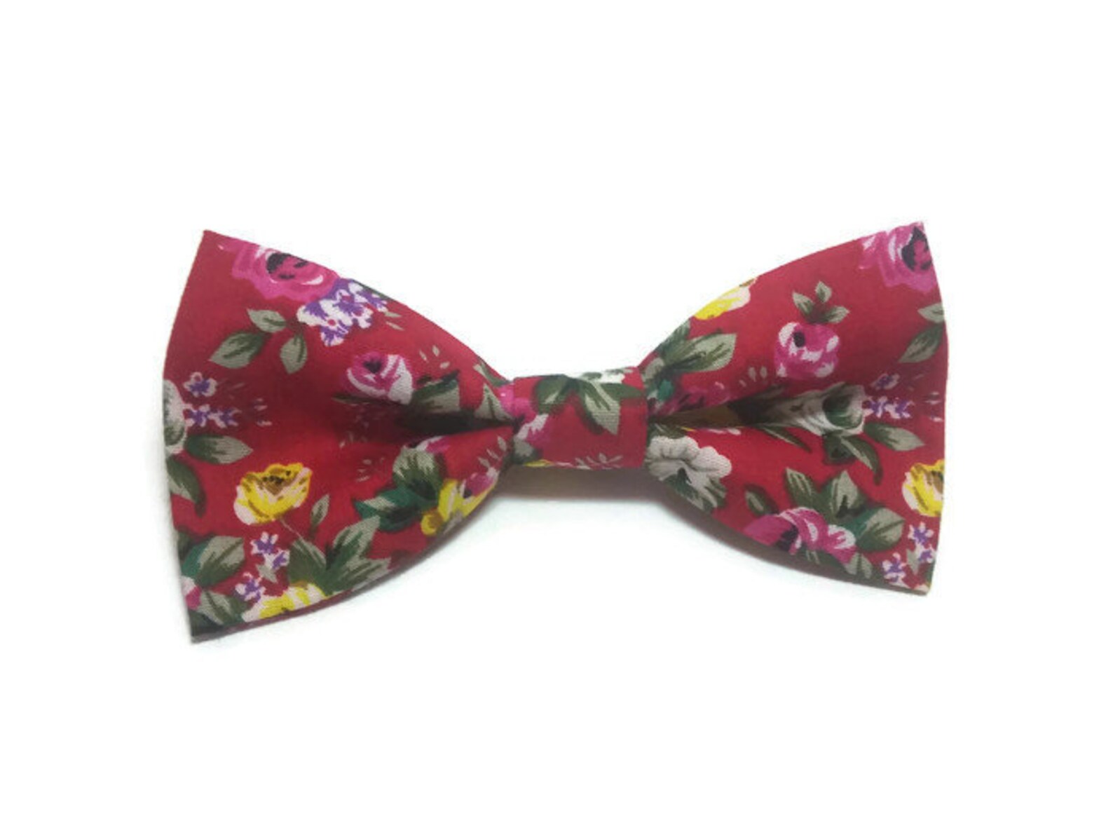 Red Floral Bow Tie Yellow Pink Roses Pattern Grromsmen Wedding - Etsy