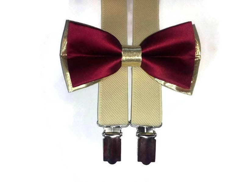 MARSALA gold bow tie burgundy wedding suspenders tan for boysBS2 image 1