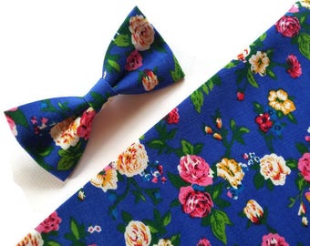 Cobalt roses floral bow tie for ring bearer for groom and groomsmen