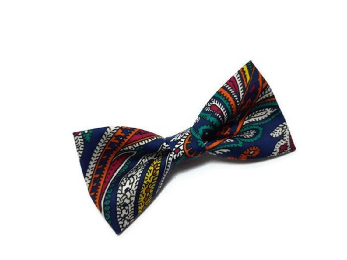 Bright Paisley Bow Tie COBALT Blue Suspenders Elastic Yback Etsy