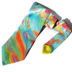 RAINBOW wedding watercolor necktie bright tie skinny men's tie standard tie for men raintbow ties groomsmen bow tie for groom pocket square image 1