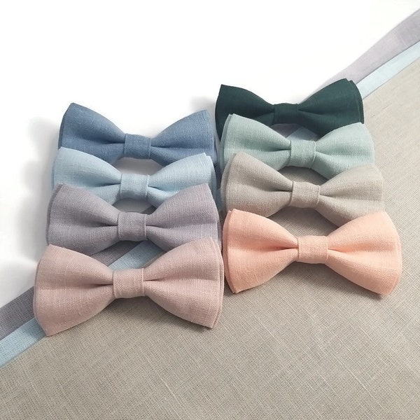 8 colors of linen bow ties PEach wedding Emerald green Sky blu Dusty blue Slate Gray Blush pink Lavender Mint green Groomsmen neckties Self