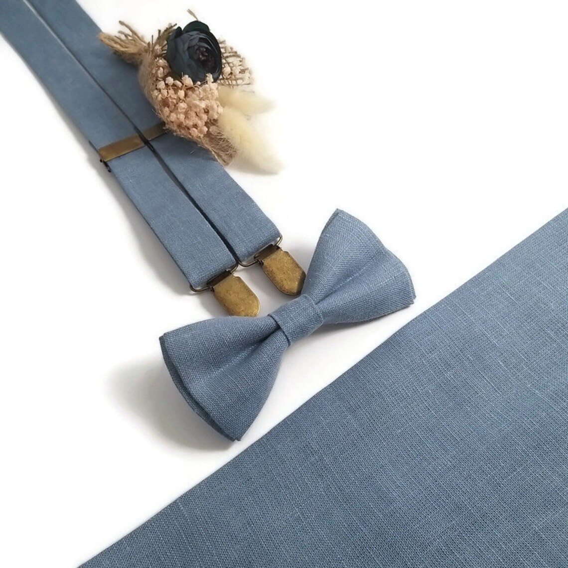 DUSTY BLUE bow tie Baby boy wedding 2021 linen bowtie Etsy