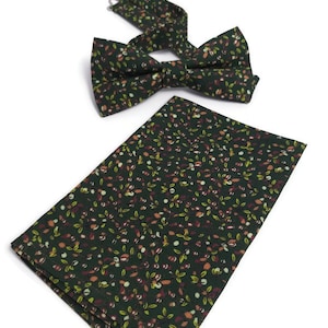 DARK GREEN bow tie brown floral roses pattern neck tie for groomsmen ringbearer outfit hair bow flower girls catdog bow ties self tied A4821