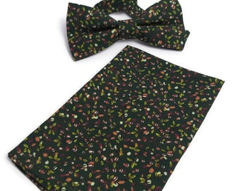 DARK GREEN bow tie brown floral roses pattern neck tie for groomsmen ringbearer outfit hair bow flower girls catdog bow ties self tied A4821