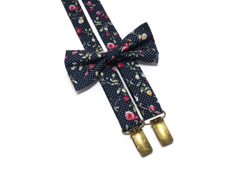 Sailor blue polka dots floral suspenders and matchimg bow tie for ring bearer outfit for baby boys uinfant toddler for kids groom groomsmen