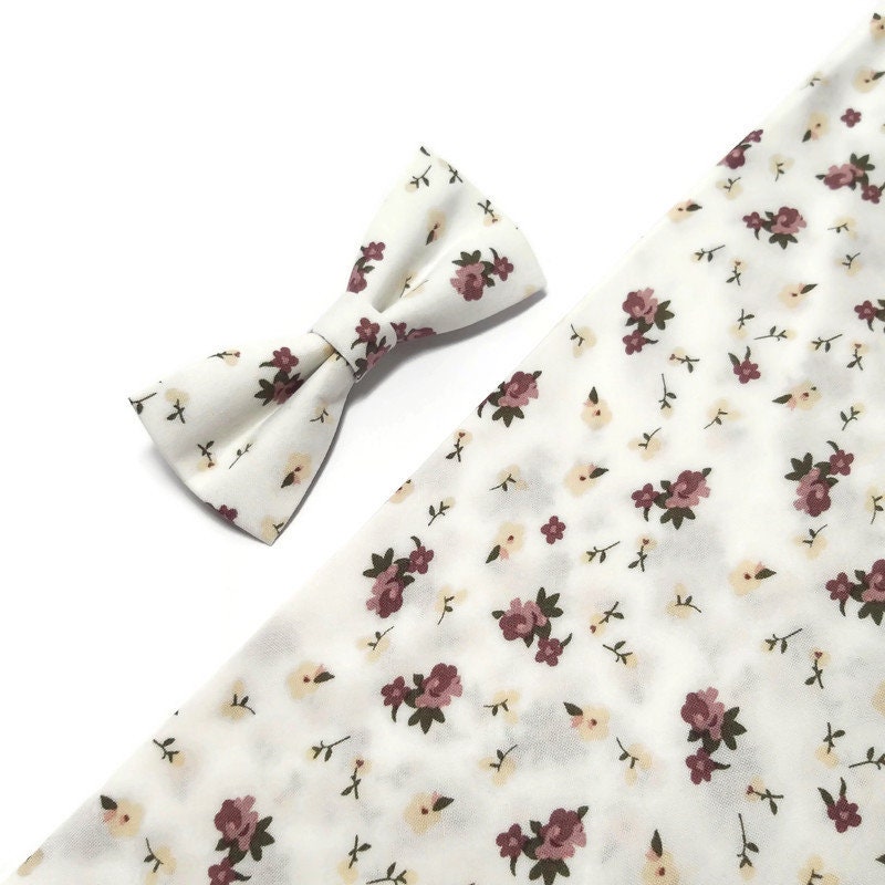 White floral bow tie suspenders boutonniere wedding set men | Etsy