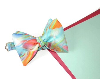 wedding gift ideas,rainbow bow tie,for groom watercolor aquarel multicolored,self tie bowtie,gift for him,birthday gift,for men mensdjfy