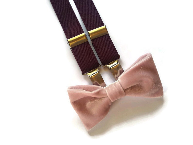 Burgundy SUSPENDERS Blush Velvet Bow Tie Groomsmen Bow Tie Etsy