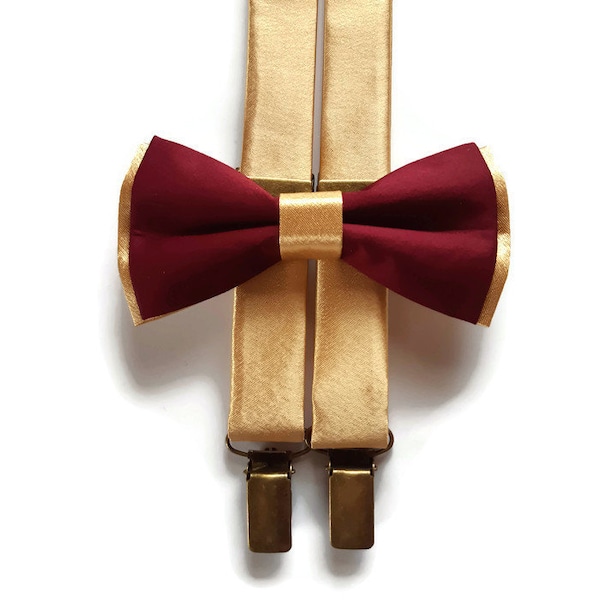burgundy gold bow tie