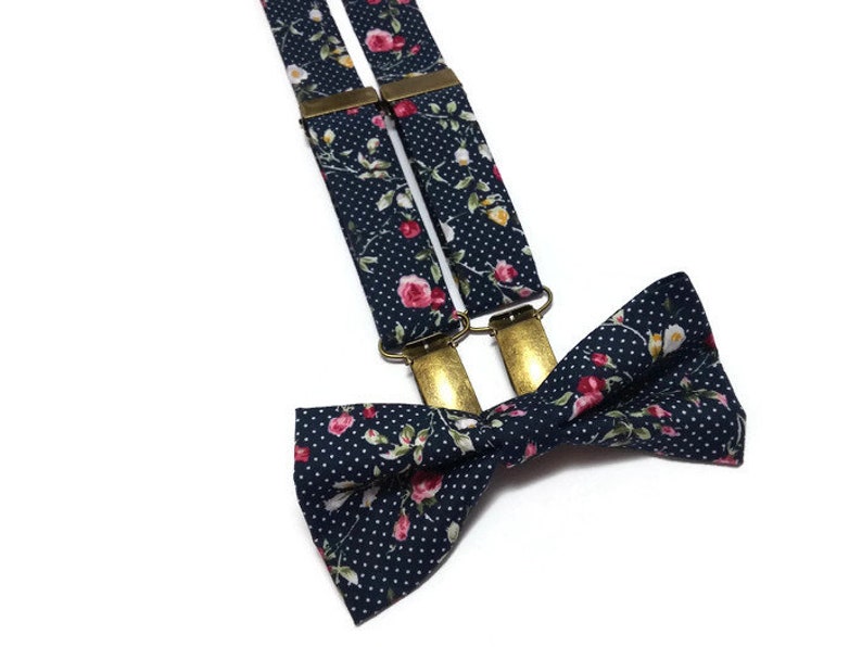 Sailor blue polka dots floral suspenders and matchimg bow tie for ring bearer outfit for baby boys uinfant toddler for kids groom groomsmen