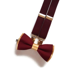 GoldBurgundy bow tie,WINE elastic suspendes SILVER CLIPS ,berry wedding set ringbearer boys,groomsmen outfit,groom gold necktie image 9