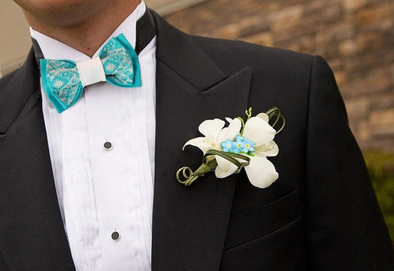 Items similar to turquoise bow tie embroidered groomsmen bowtie ...