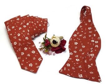 Terracota floral matchig corbata tirantes pajarita bolsillo cuadrado hombres niños pequeños novios novio verano ringboy autumnal weddign