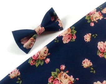 Nave blue wedding bowtie roses pattern necktie for man Groom pocket squares Groomsmen outfit men's outfir page boy set navy roses hanky