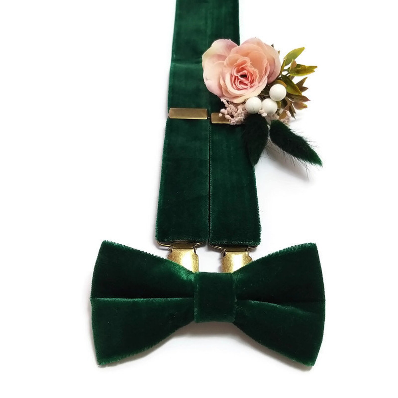 Greenery velvet bow tie suspenders Moss green wedding Pine Etsy