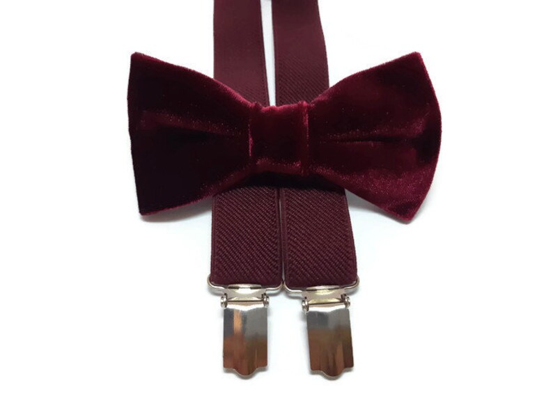 Burgundy Wedding Bow Tie Velvet WINE Suspenders Groomsmen Bow | Etsy